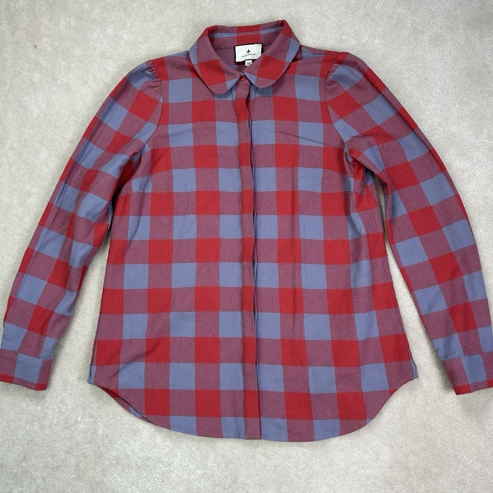 Tuckernuck Shirt Womens XS Buffalo Plaid Cotton Flannel Button Up Puff Shoulder